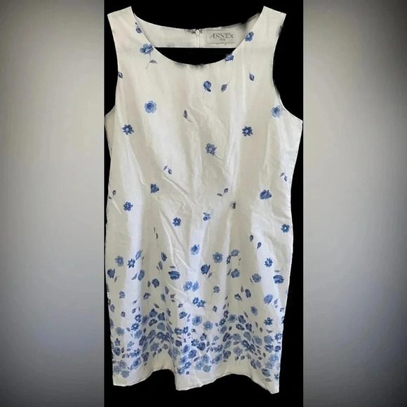 Casual Corner Annex Women’s 100% Cotton Sleeveless Dress Blue Flowers Small Size - Picture 2 of 12